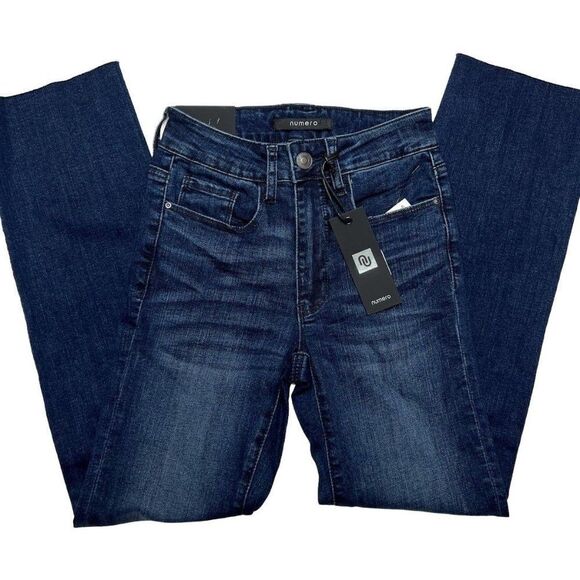 Numero Denim - Numero Cropped Jeans Women's 24 XS Dark Blue Stretchy Raw-Hem Faded Pockets NEW